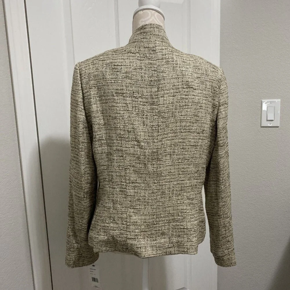 Lafayette 148 New York Beige Brown Tweed 3 Button Blazer Jacket Sz 14 NWT